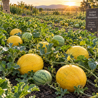 Golden Midget Organic Watermelon 10+ Seeds – Small Golden Yellow Heirloom Melon – Sweet Pink Flesh – Early Mini Watermelon Seeds