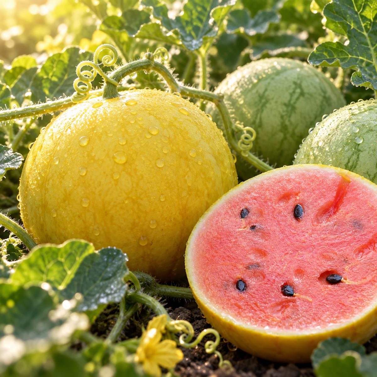 Golden Midget Organic Watermelon 10+ Seeds – Small Golden Yellow Heirloom Melon – Sweet Pink Flesh – Early Mini Watermelon Seeds