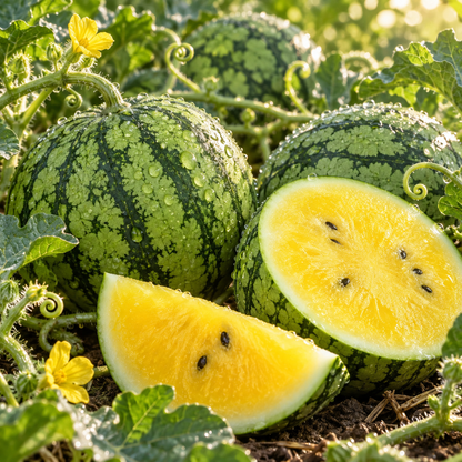 Baby Doll F1 Organic Watermelon 10+Seeds – Sweet Yellow Flesh Icebox Melon – Small 6–10 lb Hybrid Watermelon Seeds