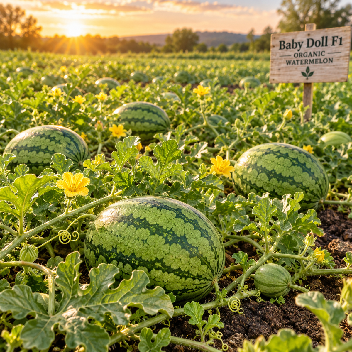 Baby Doll F1 Organic Watermelon 10+Seeds – Sweet Yellow Flesh Icebox Melon – Small 6–10 lb Hybrid Watermelon Seeds