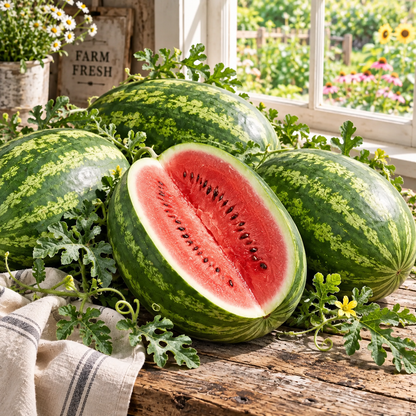 All Sweet Watermelon 25+Seeds – Classic Sweet Red Flesh – Large Striped Heirloom-Style Watermelon
