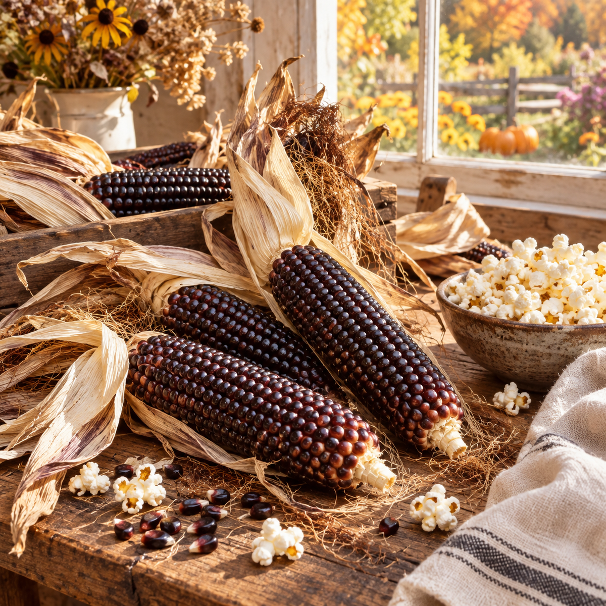 Dakota Black Popcorn Corn 50+Seeds – Unique Deep Black Heirloom Popcorn – Decorative & Popping Corn