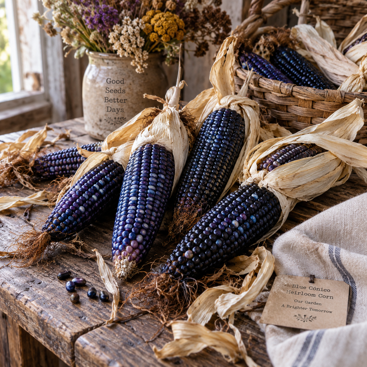 Blue Cónico Corn 25+Seeds – Traditional Blue Corn – Deep Blue Purple Kernels – Heirloom-Style Drying Corn Seeds