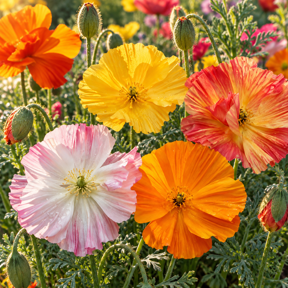 Ballerina Mix Poppy 100+Seeds | Colorful Double Poppies | Pink Purple Red White Flowers