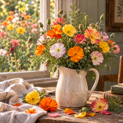 Ballerina Mix Poppy 100+Seeds | Colorful Double Poppies | Pink Purple Red White Flowers