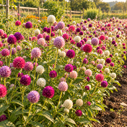 QIS Mix Gomphrena 25+Seeds – Colorful Globe Amaranth Flower Seeds, Heat Loving Cut Flower, Dried Flower & Pollinator Garden