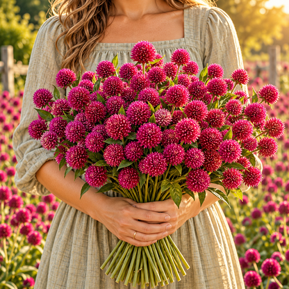 QIS Carmine Gomphrena 25+ Seeds – Rich Carmine Pink Globe Amaranth – Heat Loving Cut Flower & Dried Flower Garden