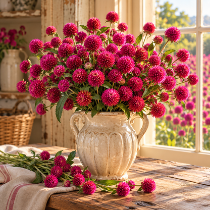 QIS Carmine Gomphrena 25+ Seeds – Rich Carmine Pink Globe Amaranth – Heat Loving Cut Flower & Dried Flower Garden