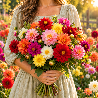 Figaro Mix Dahlia 15+Seeds | Dwarf Double & Semi-Double Dahlias | Colorful Summer Flowers | Container & Border Flower Seeds
