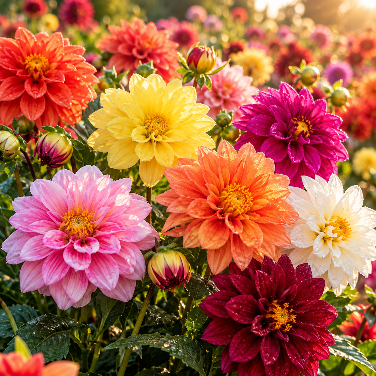 Figaro Mix Dahlia 15+Seeds | Dwarf Double & Semi-Double Dahlias | Colorful Summer Flowers | Container & Border Flower Seeds
