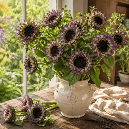 SunFill Purple F1 Sunflower 10+Seeds – Unique Purple Green Sunflower – Pollenless Cut Flower – Florist Bouquet Seeds