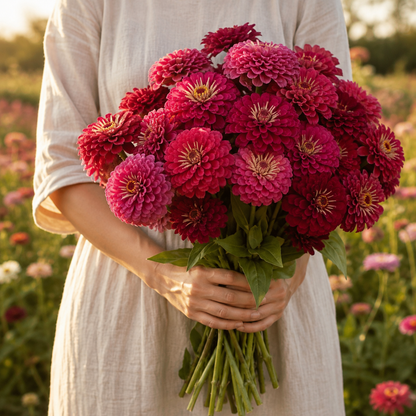 Benary’s Giant Wine Zinnia 25 Seeds – Deep Wine Burgundy Zinnias – Large Double Cut Flowers