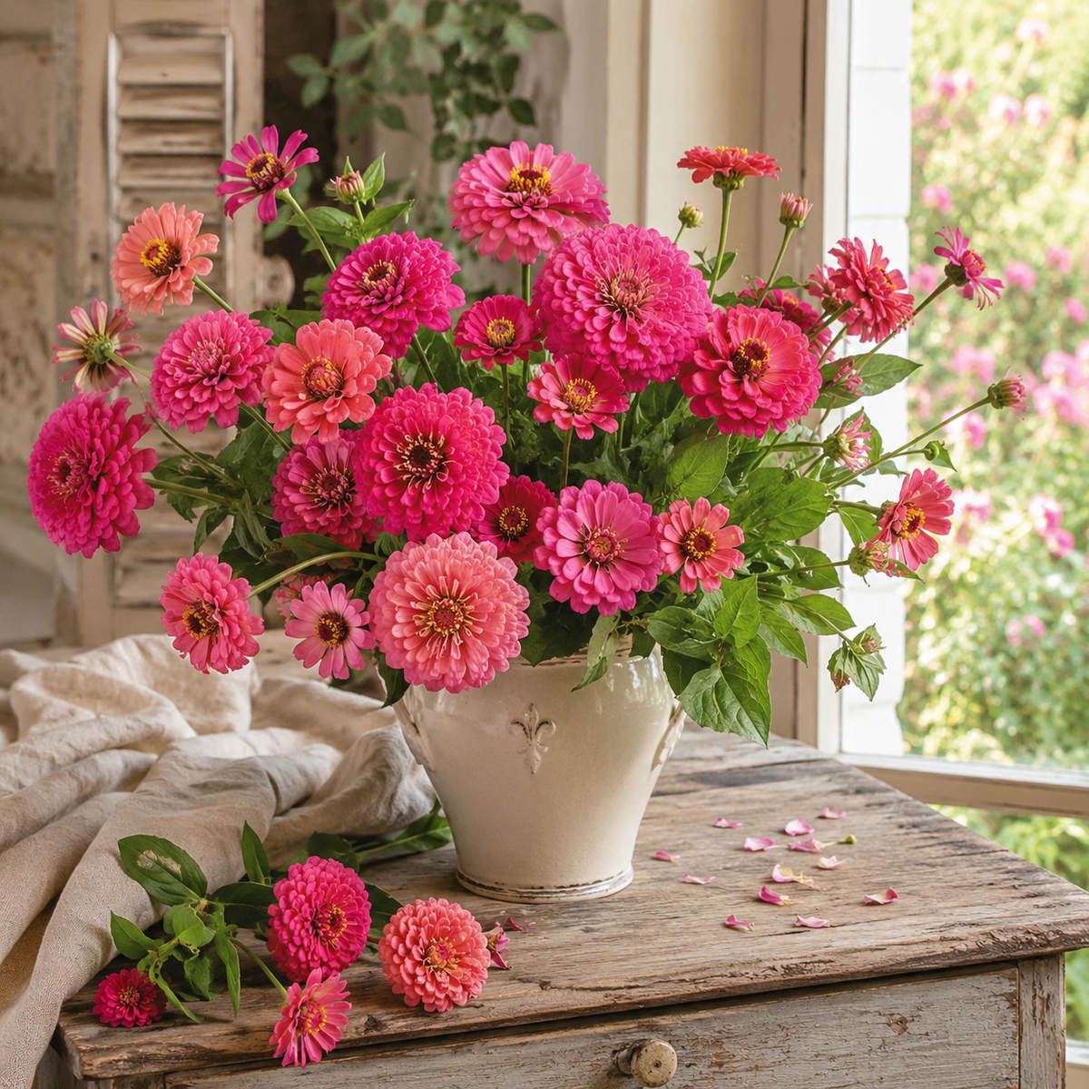 Pink Luminosa Zinnia 100+ Seeds – Bright Pink Heirloom Zinnias – Large Cut Flowers