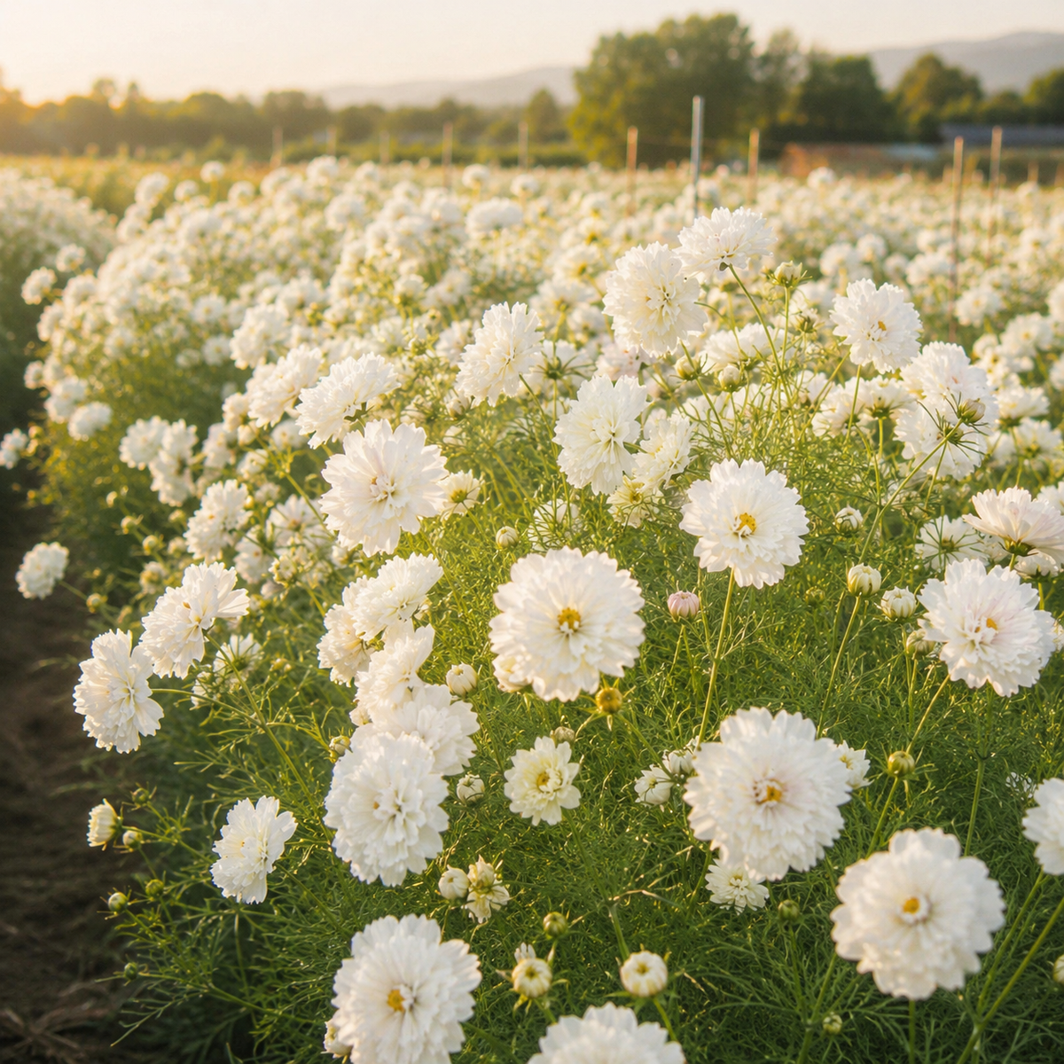 Snow Puff Cosmos 25+Seeds – Fluffy Double White Cosmos