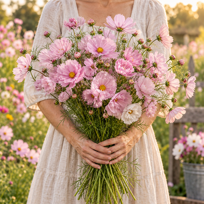 Cupcakes Blush Cosmos 25+Seeds – Blush Pink Cup-Shaped Flowers – Romantic Cut Flower Seeds