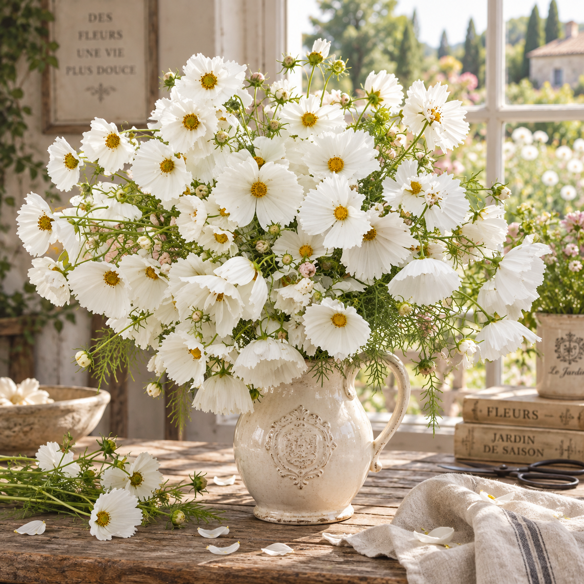 Cupcakes White Cosmos 25+Seeds – Elegant Cup-Shaped White Flowers – Romantic Cut Flower & Cottage Seeds