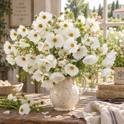 Cupcakes White Cosmos 25+Seeds – Elegant Cup-Shaped White Flowers – Romantic Cut Flower & Cottage Seeds