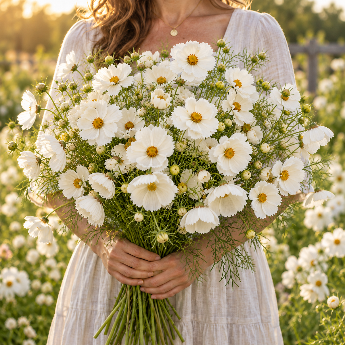 Cupcakes White Cosmos 25+Seeds – Elegant Cup-Shaped White Flowers – Romantic Cut Flower & Cottage Seeds