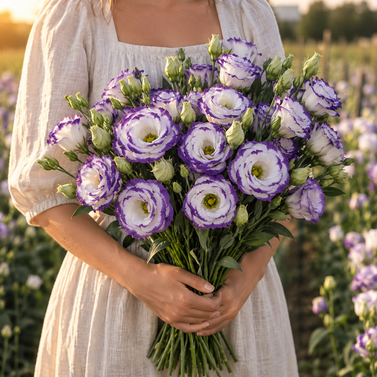 Rosita 2 Blue Picotee F1 Lisianthus 10 Seeds – White & Purple Double Flowers – Elegant Cut Flower & Wedding Bouquet Seeds