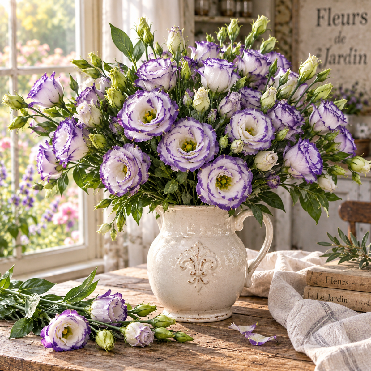 Rosita 2 Blue Picotee F1 Lisianthus 10 Seeds – White & Purple Double Flowers – Elegant Cut Flower & Wedding Bouquet Seeds