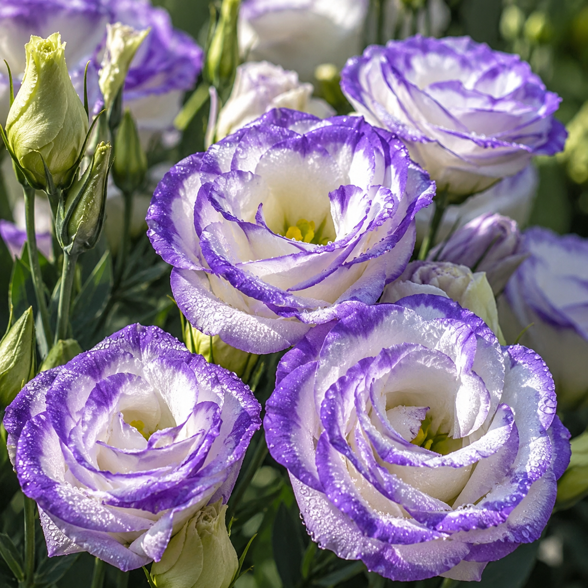 Rosita 2 Blue Picotee F1 Lisianthus 10 Seeds – White & Purple Double Flowers – Elegant Cut Flower & Wedding Bouquet Seeds