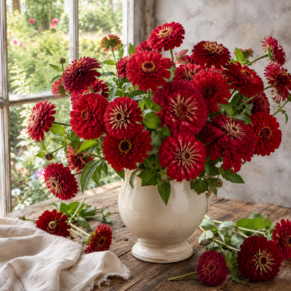 Benary’s Giant Deep Red Zinnia 25+Seeds – Rich Crimson Double Zinnias – Large Cut Flowers