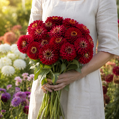 Benary’s Giant Deep Red Zinnia 25+Seeds – Rich Crimson Double Zinnias – Large Cut Flowers