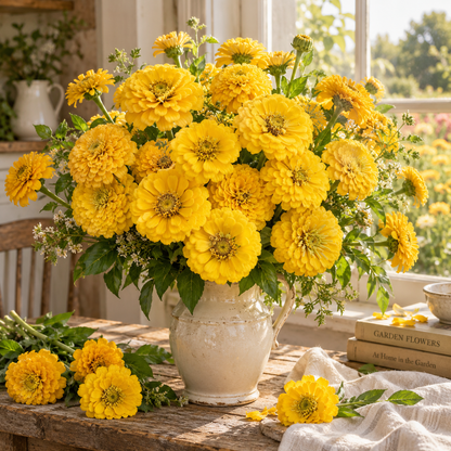 Benary’s Giant Golden Yellow Zinnia 25+Seeds – Large Double Yellow Zinnias