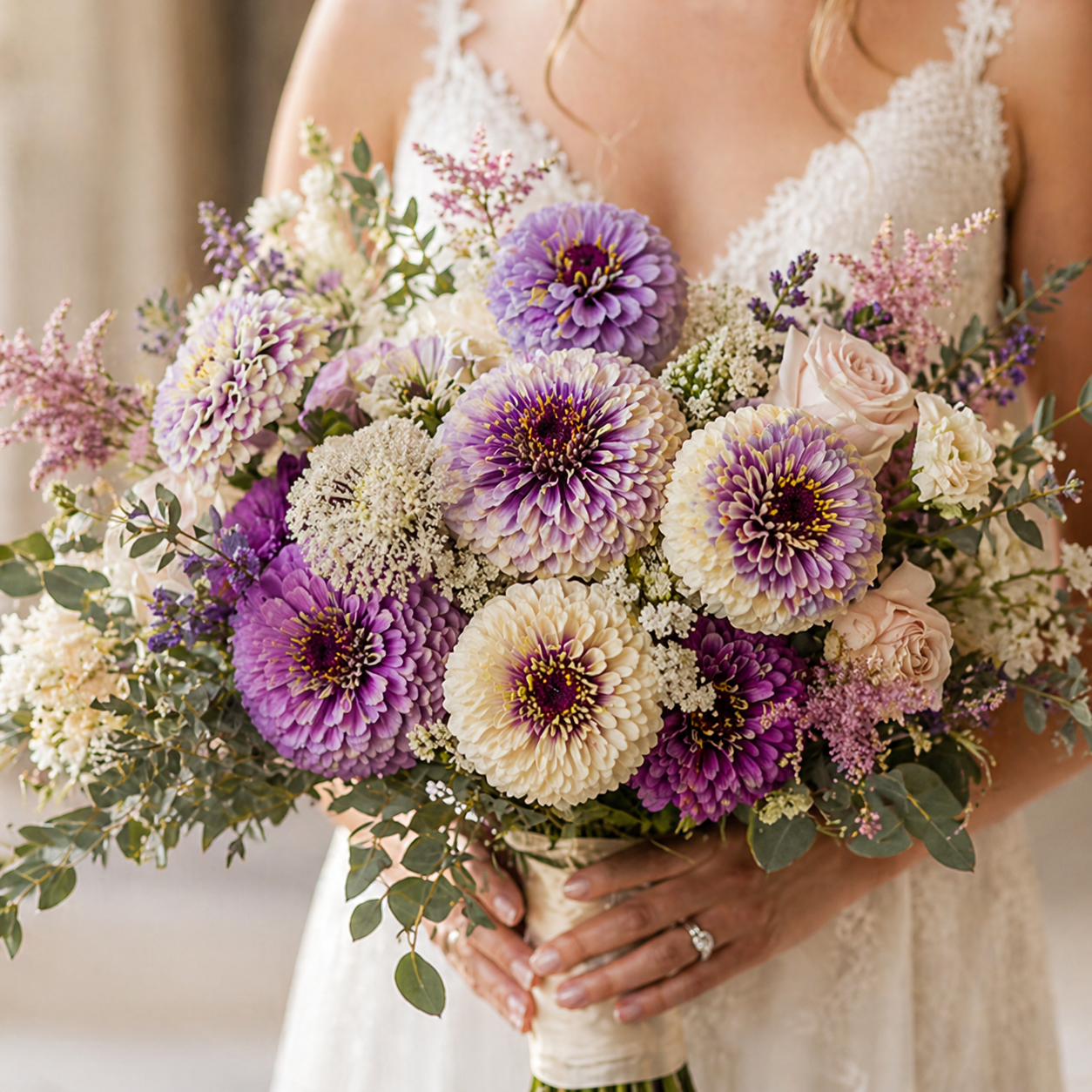 Blueberry Cheesecake Zinnia Seeds – Purple & Cream Zinnias – Unique Bi-Color Zinnia – Cut Flower Garden Seeds