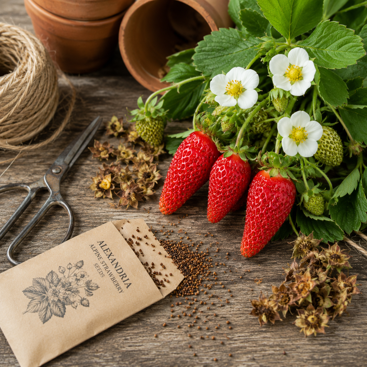 Alexandria Strawberry Seeds | Alpine Everbearing Strawberry | Sweet Red Berries | Heirloom Non-GMO 50+seeds