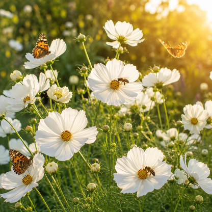 Purity Cosmos Seeds – White Heirloom Cosmo Flowers – Elegant Cottage Garden Blooms 50 seeds