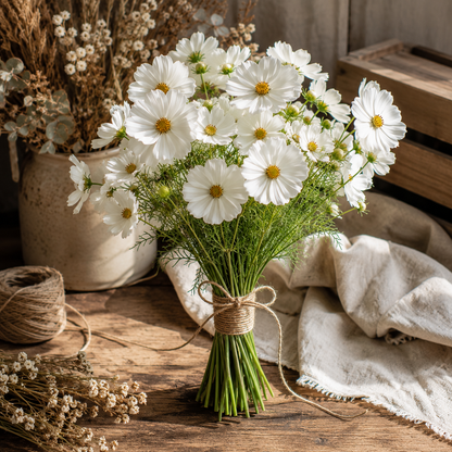 Purity Cosmos Seeds – White Heirloom Cosmo Flowers – Elegant Cottage Garden Blooms 50 seeds