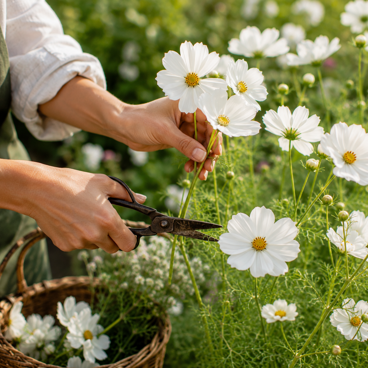 Purity Cosmos Seeds – White Heirloom Cosmo Flowers – Elegant Cottage Garden Blooms 50 seeds