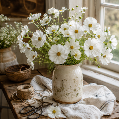 Purity Cosmos Seeds – White Heirloom Cosmo Flowers – Elegant Cottage Garden Blooms 50 seeds