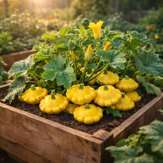 Scallop Yellow Bush Squash Seeds (Pattypan) – Heirloom Summer Squash – Bright Yellow Flying Saucer Shape – Non-GMO Garden Seeds