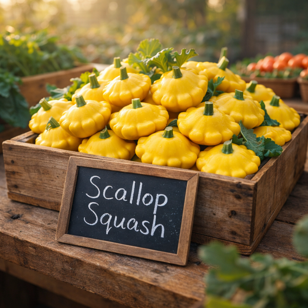 Scallop Yellow Bush Squash Seeds (Pattypan) – Heirloom Summer Squash – Bright Yellow Flying Saucer Shape – Non-GMO Garden Seeds