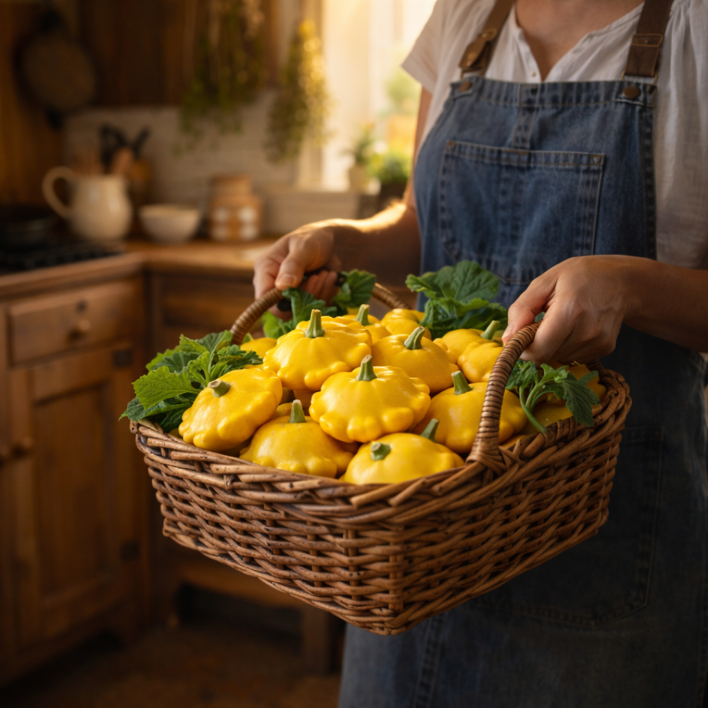 Scallop Yellow Bush Squash Seeds (Pattypan) – Heirloom Summer Squash – Bright Yellow Flying Saucer Shape – Non-GMO Garden Seeds
