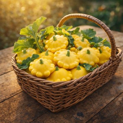 Scallop Yellow Bush Squash Seeds (Pattypan) – Heirloom Summer Squash – Bright Yellow Flying Saucer Shape – Non-GMO Garden Seeds