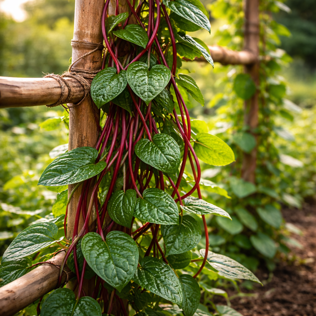 Red Malabar Spinach Seeds – Climbing Spinach Vine Edible Red Stem Greens – Heat Loving