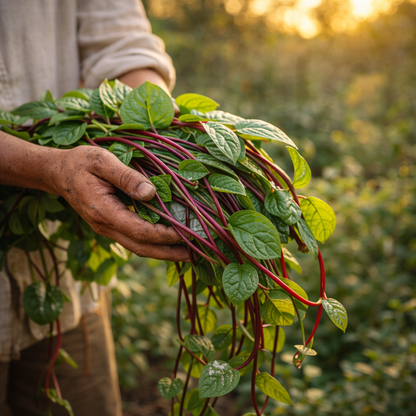 Red Malabar Spinach Seeds – Climbing Spinach Vine Edible Red Stem Greens – Heat Loving