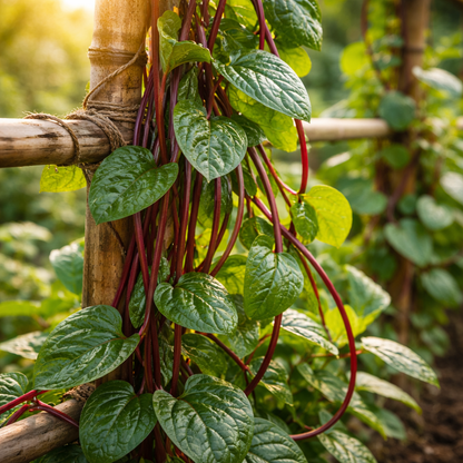 Red Malabar Spinach Seeds – Climbing Spinach Vine Edible Red Stem Greens – Heat Loving