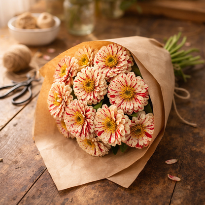 Peppermint Stick Zinnia Seeds – Heirloom Zinnia Flower Seeds, Red & White Striped Zinnias